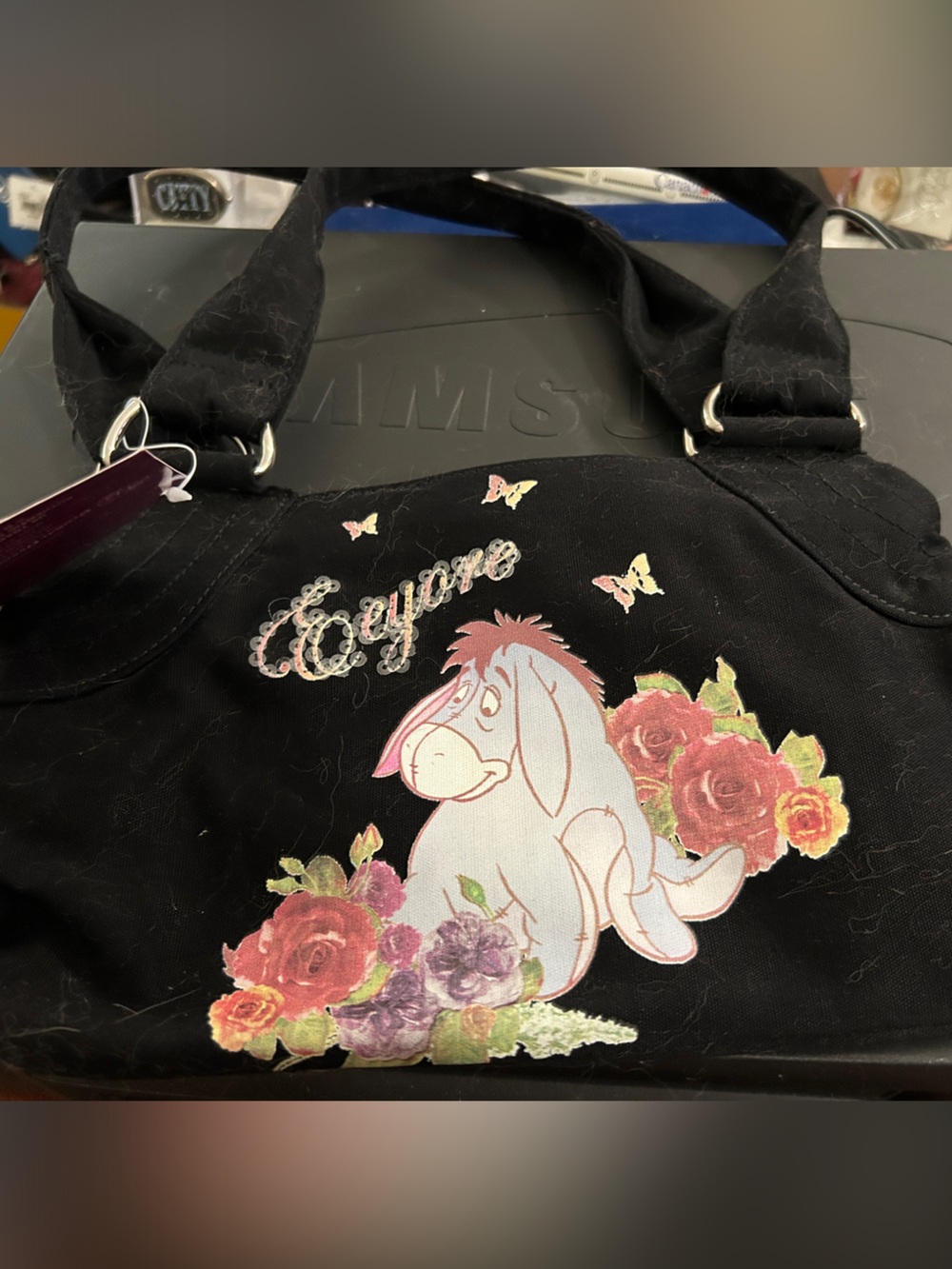 Disney Black Eeyore Floral Hobo Bag